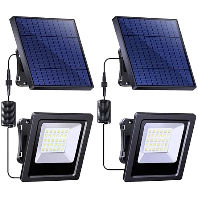 Solar Lights Outdoor, high Lumen Solar Powered Flood Lights, Dusk to Dawn Led Solar Security Wall Lights with 16.4Ft Cable IP65 Waterproof for Outside, Garage, 2 Pack