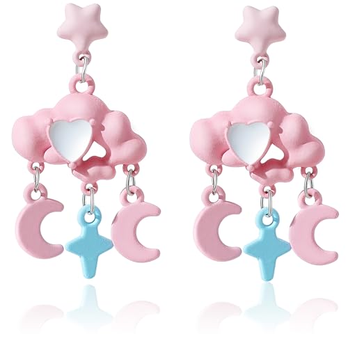 Colorful Cloud Cartoon Cute Earrings Unique Personalized Pink Star Moon Earrings