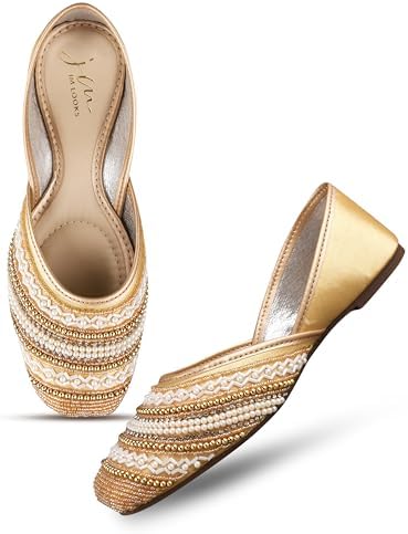 JM LOOKS Stylish Embroidered Jutti For Women/Girls | Embellished Stone Work Jutti | Wedding Bellies | Women Ethnic Shoe Traditional Mojari | Kolhapuri/Jaipuri/Punjabi Jutties |
