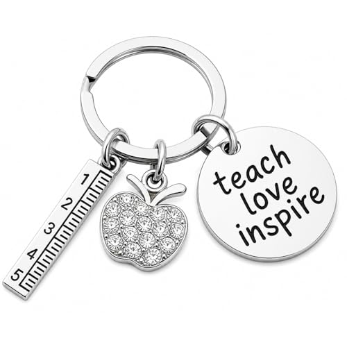Infinity Collection Teach Love Inspire Teacher Keychain – Appreciation Gift with Apple & Ruler Charms – End of Year, Christmas, Teacher Thank You Gift for Women and Men