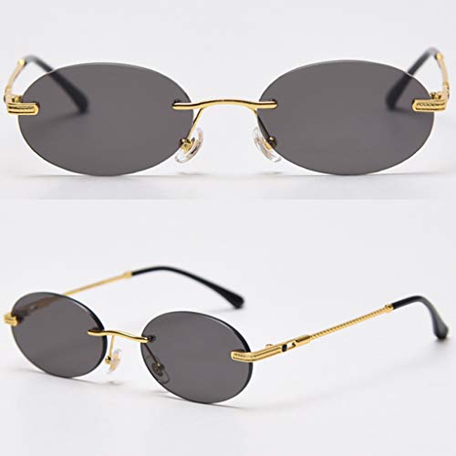 kachawoo Retro Oval Sunglasses Rimless Man Blue Mirror Gold Metal Male Glasses Round Frameless Women3