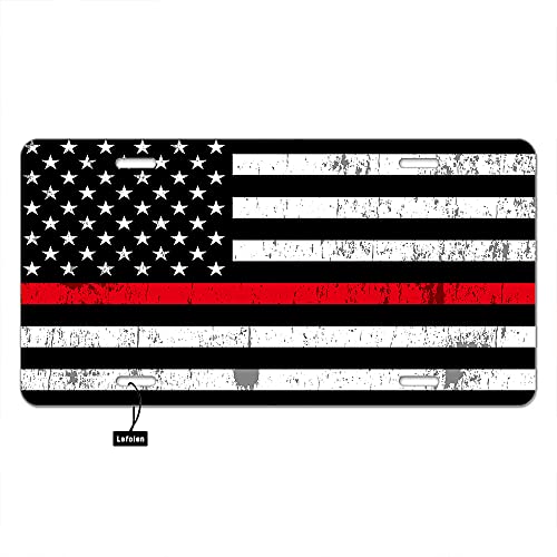 Lefolen American Flag Red Line Front License Plate Covers Grunge Nation Usa Flag Support For Firefighters Decorative Car Metal Plates Vanity Tag Aluminum Novelty License Plate 6 X 12 Inch #TOP4