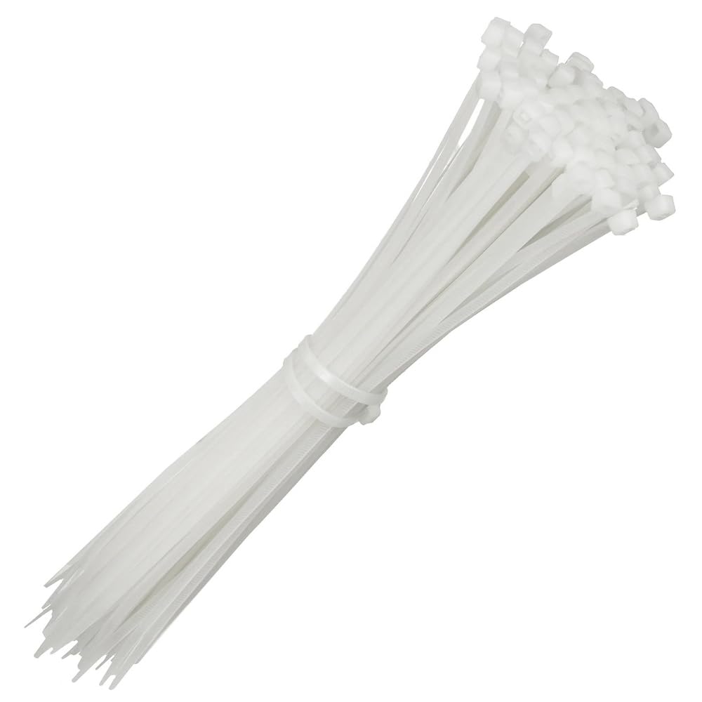 Ukcable-Ties White Cable Ties 370Mm X 7.6Mm Natural/ Nylon Plastic Zip Tie Wraps - Pack Of 100