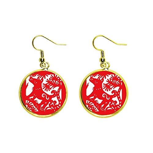 Boucles d'oreilles pendantes chien zodiaque chinois en or pour femme