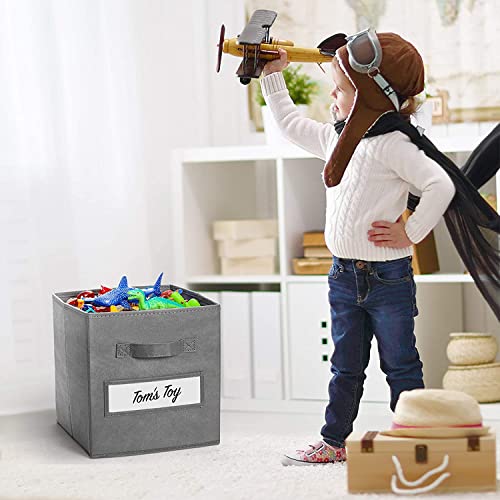 Artsdi 13X13 Inch Cube Storage Bins(Set Of 8)-Basket Bins With 8 Labels Window Cards & A Pen - Collapsible Storage Organizer Boxes Cube For Nursery Home & Office-Gray #TOP4