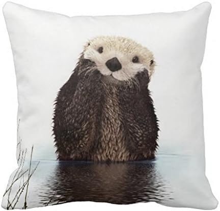 Cute Adorable Fluffy Otter Animal Throw Pillow Cover 18" x 18"