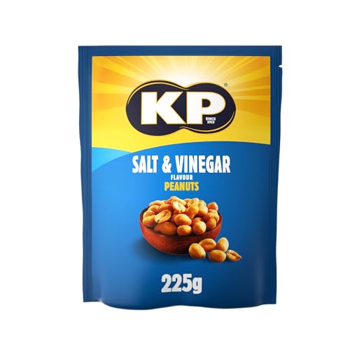 KP Nuts SALT & VINEGAR Peanuts 225g Pack - Roasted until golden for the perfect KP taste and crunch. Source of protein and high in fibre.