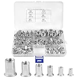 165 Stück Nietmuttern Sortiment Set, M3 M4 M5 M6 M8 M10 Blindnietmuttern, Gewindenieten Aluminium, Flachkopf Nietmuttern, Flachkopf Einziehmuttern, mit Aufbewahrungsbox, für Metall, Glasfaser
