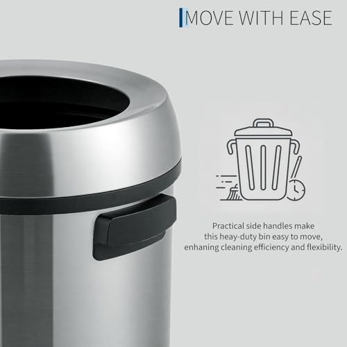 Image of 65L /17 Gallon Heavy Duty Commercial /Kitchen Trash Can, Open Top Waste Bin for Office Bedroom Bathroom, Brushed Stainless Steel Finish