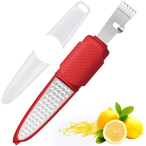 Image of Rainspire Lemon Zester Tool with Channel Knife, Stainless Steel Citrus Zester Tool, Lemon Peeler, Zesters for Kitchen, Ultra Sharp 2-in-1 Tool Easily Creates Citrus Zest, Red