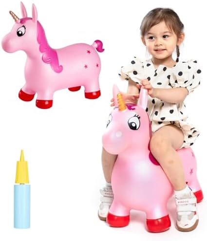 INPANY Pink Unicorn Hopper, Horse Hopper, Bouncy Inflatable Anima...