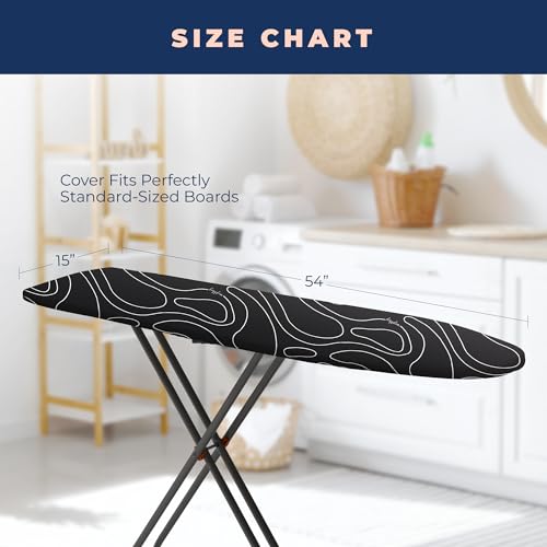 Image of Ironing Board Cover and Pad Extra Thick Heavy Duty Padded Multiple Layers, Silver Coated Ironing Board Cover, Non Stick Scorch and Stain Resistant Standard Size 15x54 with Elasticized Edges (Black)