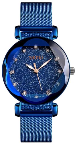 MASTOP Women Watches Fashion Sky Dial Analog Quartz Watches Magnetic Mesh Band Waterproof Wrist Watches for Girl (Fashion/Blue)