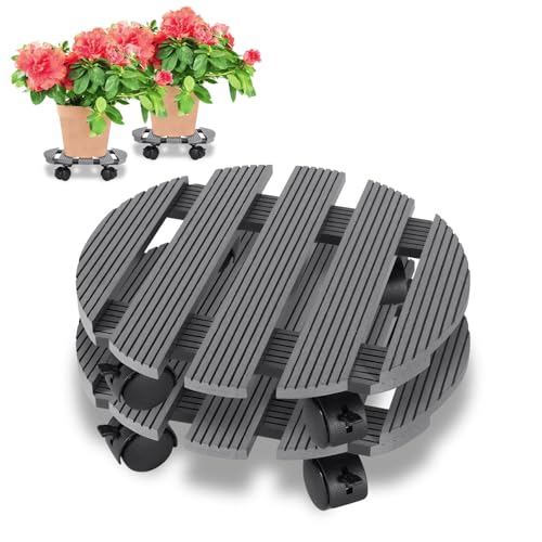 Monucep 2X WPC Pflanzenroller 30x30CM, Blumenroller Tragkraft 80 KG mit Rollen, Kübelroller für den Innen- und Außenbereich, Rollbrett für Pflanzen, Grau