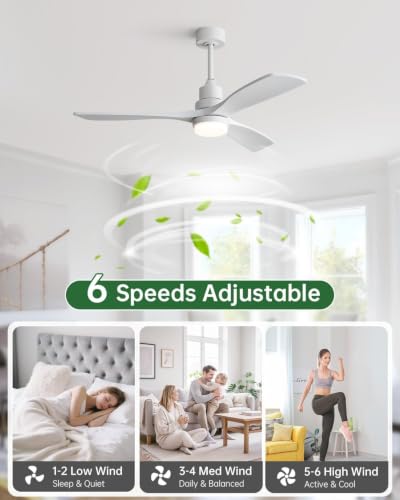 Image of Sofucor 52 Inch Smart Ceiling Fans with Lights, Modern 3 Wood Blade, White