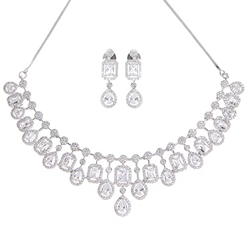 Karatcart Silver Toned American Diamond Studded Jewellery Set for...