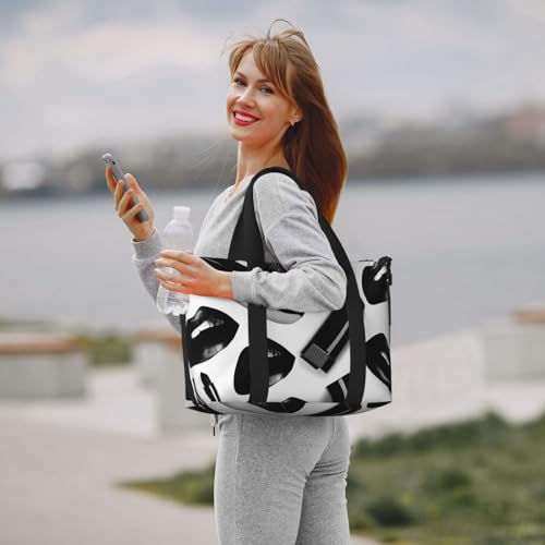 Bolso de mano negro con estampado de labios, accesorio de hombro versátil 7