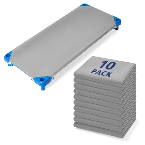 Comfyanno Cot Sheets for Daycare Standard Size - Fits 23' x 52' Cot, 10 Pack Bulk, Daycare Essentials, Soft & Comfortable Fitted Cot Cover, for Preschool Kids Nap Time, Brushed Microfiber - Grey