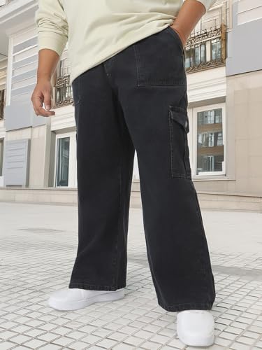 Image of Urbano Plus Men Mid Rise Loose Baggy Fit Cargo Jeans with 6 Pockets Non-Stretchable