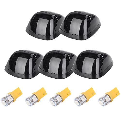 LBRST 5x Top Cab Marker Roof Running Light Assembly+T10 5-5050-SMD Yellow LED Bulbs Smoke Cover Cab Roof Running Clearance Marker Light for 1973-1997 Ford F150 F250 F350 Pickup Trucks Clearance Light