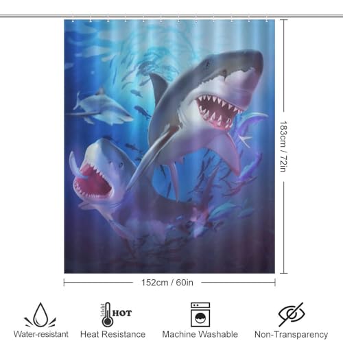 Rideau de douche requin imprimé haute définition en polyester étanche 152x183cm - 4