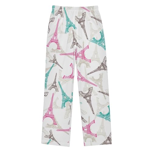 ZZXXB Colorful Eiffel Towers Boys Long Pants Soft Trousers Elastic Waist Kids Lounge Bottoms with Pockets S-XL