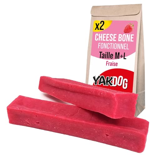 YAKDOG SANTÉ+ - Bâtonnets Fromage Chien M&L - Fraise Relax - Effet Calmants & Digestifs - Favorise Sommeil - Renforce Os & Dents - Friandise Longue Durée - 100% Naturel - Belgique