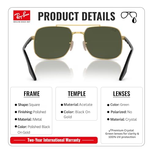 Image of Ray-Ban RB3699 Square Shaped Sunglasses for Men & Women with Official RAYBAN Eyewear Kit