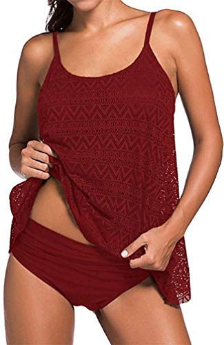 Sucor Damen Sportlich Tankini Mesh Badeanzug Zweiteilig Badeanzüge Elegantes Swimsuit Beachwear mit Bikinislip Plus Size(XL,Weinrot) Sucor Damen Sportlich Tankini Mesh Badeanzug Zweiteilig Badeanzüge Elegantes Swimsuit Beachwear mit Bikinislip Plus Size(XL,Weinrot)