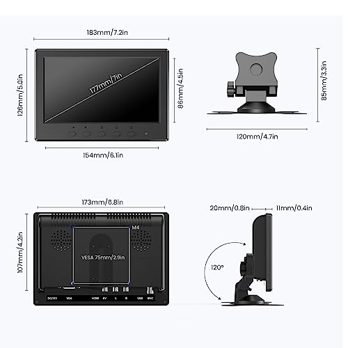 Eyoyo Mini Monitor 7 Inch Small Hdmi Monitor 1024X600 Lcd Screen Display Hmdi Av Vga Bnc Usb Input For Pc Cctv Security Camera Computer Laptop Raspi thumb #5