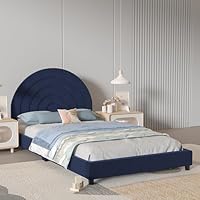 DGBAOBEI Rainbow Velvet Wooden Kids Bed, Single Children Bed Frame with Headboard and Footboard, Solid Wood Toddler Bed for Boys and Girls