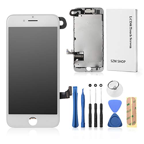 SZM iPhone8 修理交換用フロントパネルセット 液晶パネルセット タッチパネル 修理パーツ (スピーカー +フロントカメラ付き)ホームボタン無し (8白)