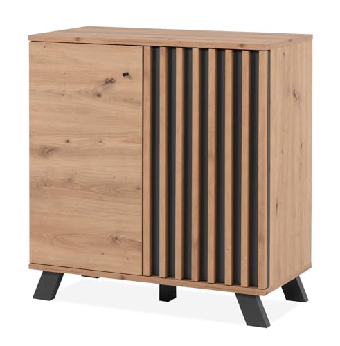 Furn.Design Kommode in Eiche Artisan und grau, Sideboard modern, Anrichte mit 3D-Lamellen, Breite 80 cm, Madem (80 cm)