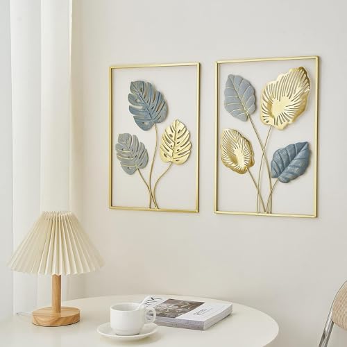 Image of SHREE 'O' GREEN TECH Gold Metal Wall Decor Leaf Wall Hanging Decoration, Metal Wall Art Home Decor for Living Room Office Bedroom Hotel (Design -5)