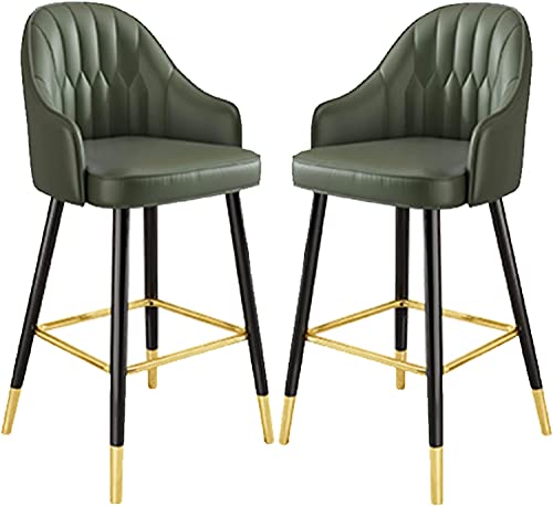 Juego de 2 taburetes modernos de altura de bar con respaldo de 65/75 cm de alto, sillas de isla de cocina, taburetes altos tapizados de piel sintética para el hogar y la oficina, diseño vigoroso