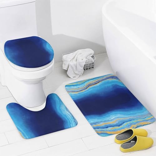 Ensemble rideau de douche bleu haut de gamme et tapis de bain denses