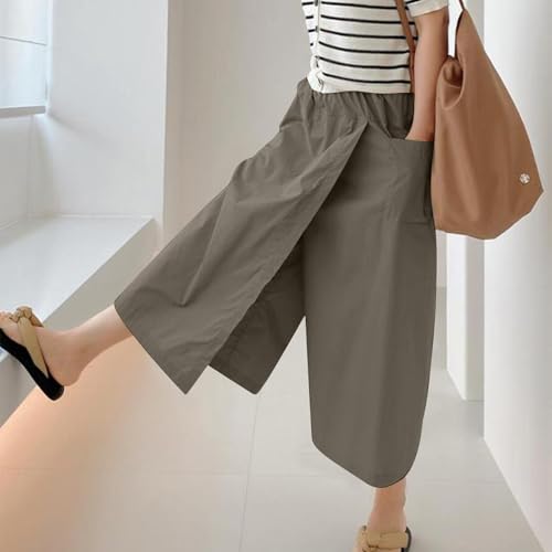 Oplxuo Womens Wide Leg Wrap Skirted Pants High Waisted Summer Beach Trousers Casual Lounge Palazzo Pants with Pockets4