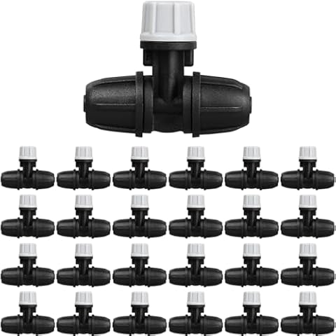 JAYEE Drip Irrigation Fittings Three-Way Atomizing Nozzle 1/4 Inch, 25 Pcs Barbed Locked Micro Spray Irrigation Emitters for 1/4" Water Tubing, Drip Line Parts Sprinklers for Patio Lawn Greenhouse Cover