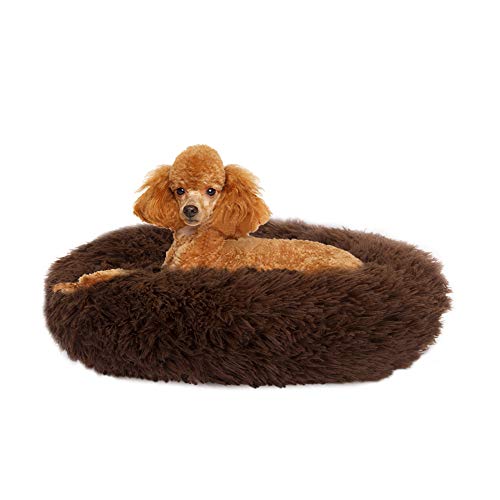 SlowTon Pet Calming Bed, Donut Cuddler Nest Warm Soft Plush Dog Cat Cushion with Cozy Sponge Non-Slip Bottom for Small Medium Pets Snooze Sleeping Autumn Indoor Machine Washable (19.7