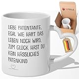 22Feels Patentante Geschenk Tasse (Herzhenkel) für Taufpatin Pate Geburtstag Weihnachten Muttertag, Kaffeetasse für Frauen, Haferl Göd Jott Dout Gedda Dote, Spruch Egal Wie Hart