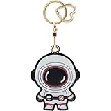 MC Fashion PU Leather Keychain Holder Compatible with AirTag, Creative Astronaut GPS Tracker Case Charm Key Ring (White)
