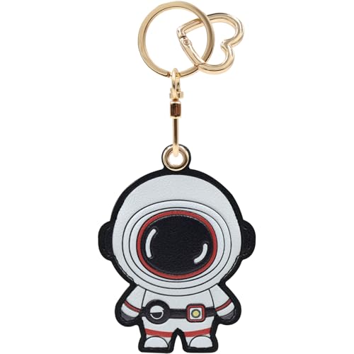 MC Fashion PU Leather Keychain Holder Compatible with AirTag, Creative Astronaut GPS Tracker Case Charm Key Ring (White)