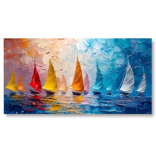 18meng Art Quadro astratto, 180 x 90 cm, 1 pezzo, stampa artistica su tela, moderno, blu rosso, barche a vela, poster artistico, per soggiorno, camera da letto, decorazione da parete, colorato come