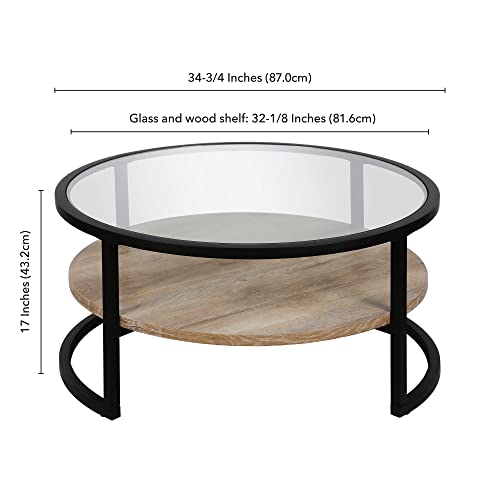 Winston 34.75'' Wide Round Coffee Table in Blackened Bronze/Limed Oak - Image 3