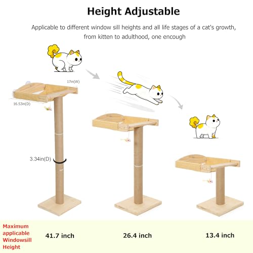 Image of Cat Window Perch with Tall Scratching Posts, Inside 46 inch Climbing Tree Hammmock Mounted with Suction Cups for Sleeping,Playing and Watching Birds
