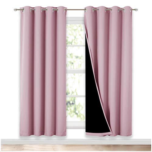 NICETOWN 100% Blackout Window Panel Curtains, Full Light Blocking Drapes with Black Liner for Nursery, 72 inches Drop Thermal Insulated Draperies (Lavender Pink, 2 Pieces, 52 inches Wide Per