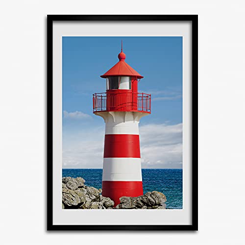 Cadre en bois moderne 50x70 cm de phare côtier pour décorer un salon ou une chambre parentale