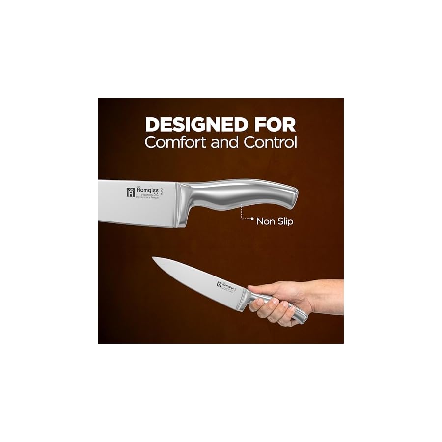 Knife Set – 14 Pieces Kitchen Knife Set with Block – German Stainless Steel Knife Block Set – Pine Wood Knife Block – Built in Knife Sharpener, Dishwasher Safe, Ergonomic Handle Knives, Brown