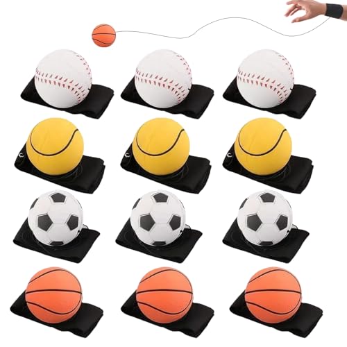 12 Stück Springball mit Schnur: Handgelenk ReturnBall, Ball mit...
