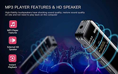 16GB Digital Voice Recorder, Voice Activated Recorder for Lecture, Meetings, Audio Voice Recorder with MP3 Player, with Rechargeable Stereo HD Recording Voice, USB, Password, Variable Speed - Thumbnail 2